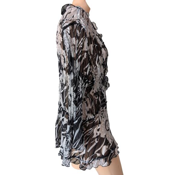 Sheer Floral Chiffon Ruffle Top 3X Coquette Fairy Grunge Whimsigoth Tie Front - Picture 4 of 8